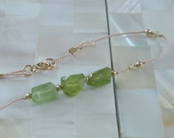 Peridot bracelet, silk bracelet with faceted peridot, August birthstone gift for her, green gem jewellery, birthday gift for best