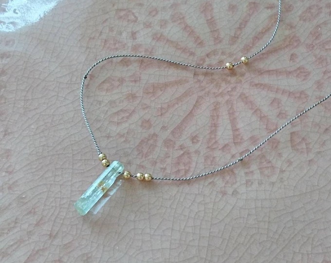 Raw aquamarine necklace on silk cord, dainty jewelry, minimal crystal, March birthstone gift for her birthday, best friend gift, summer days