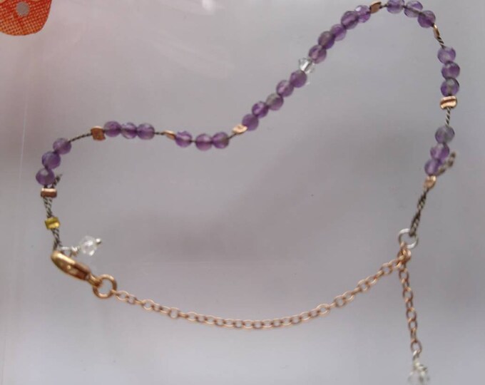 Amethyst bracelet, silk cord jewellery, rose gold silk bracelet, amethyst bead bracelet, amethyst and gold, February birthstone, dainty gold