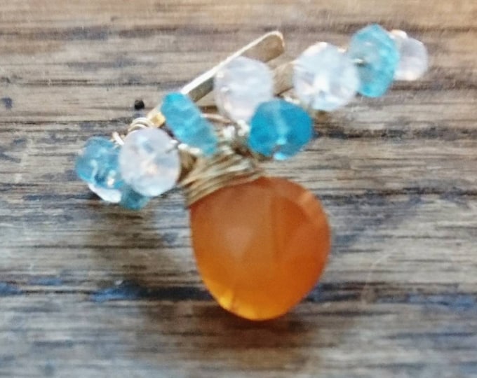 Carnelian ring, multi gemstone  14k gold fill adjustable ring ,apatite, moonstone and carnelian, boho luxe jewellery, gift for her, handmade