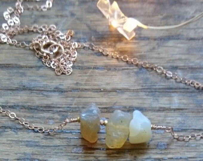 Linear raw opal necklace, three opals, Christmas gift for girlfriend