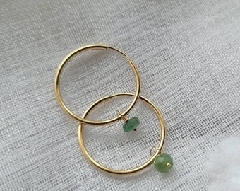 Emerald hoop earrings in 14k gold fill  May birthday gift for her