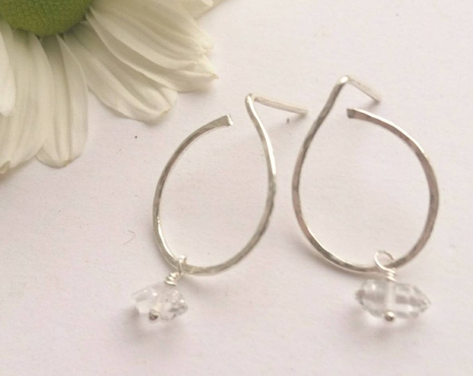Handmade Herkimer diamond earrings, push back sterling silver earrings with diamond drops, April birthstone gift for her, anniversary gift