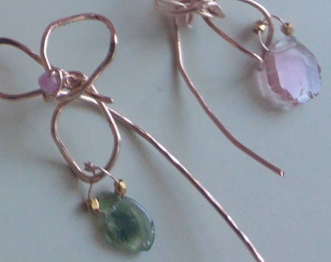 Flower earrings with watermelon tourmaline