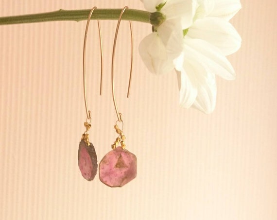 Tourmaline drop earrings, pink gemstone artisan jewelry