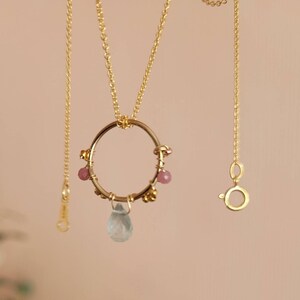 Aquamarin und Turmalin Gold Kreis Anhänger