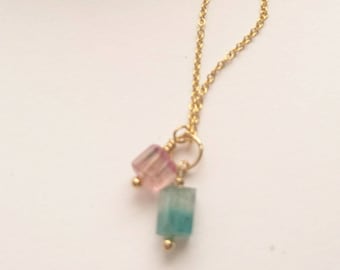 Multi coloured tourmaline necklace, gemstone pendant, pink and green crystal charm necklace