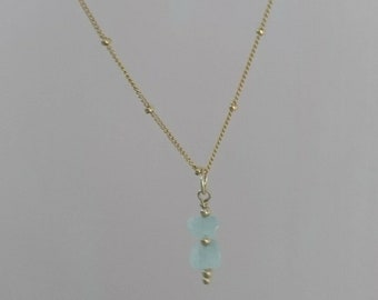 Aquamarine pendant necklace, raw gemstone on gold fill satellite chain, March birthday gift for her
