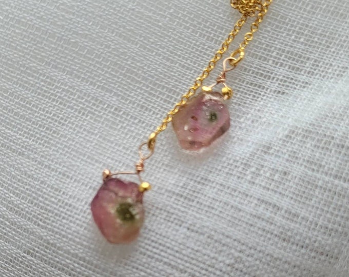 Watermelon tourmaline drop earrings, gold drop earrings, dainty jewellery, summer poetry