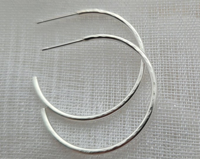 Silver hoop earrings, hammered open hoops in sterling silver, summer