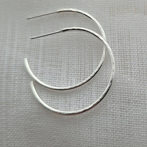 Silver hoop earrings, hammered open hoops in sterling silver, summer