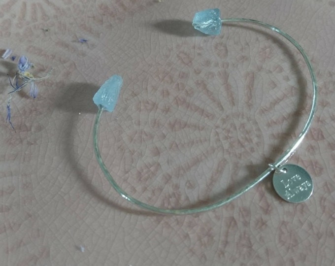 Aquamarine bangle with personalised charm/tag