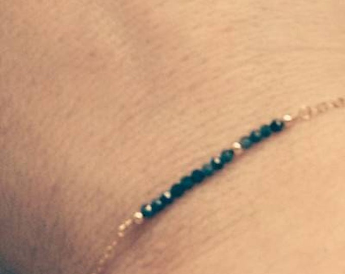 Blue sapphire and  14k gold bead bracelet, September birthday gift for her, birthstone bar bracelet, touch of Midas, blue crystal jewellery,