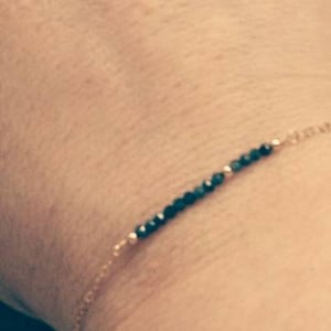 Blue sapphire and  14k gold bead bracelet, September birthday gift for her, birthstone bar bracelet, touch of Midas, blue crystal jewellery,