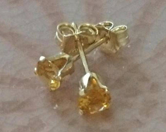 3mm citrine earrings,  November birthday gift for her, birthstone jewellery, tiny yellow stone push back earrings