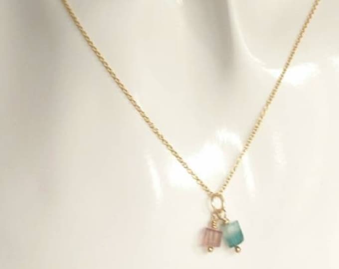 Multi coloured tourmaline necklace, gemstone pendant, pink and green crystal charm necklace