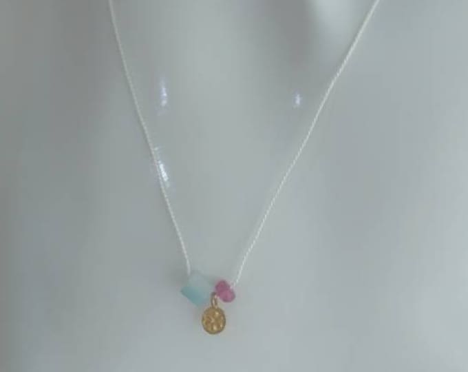 Ruby necklace, July birthstone with amazonite and gold vermeil daisy charm on silk cord