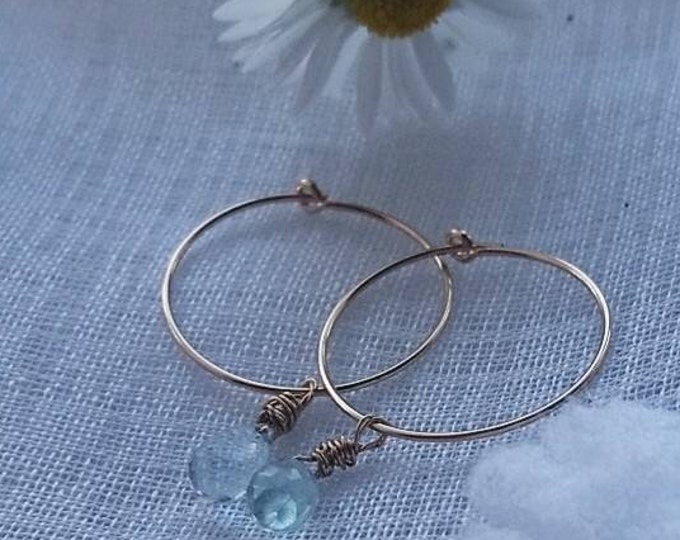 Aquamarine hoop earrings in 14k gold fill, March birthstone gift for her, something blue, summer days