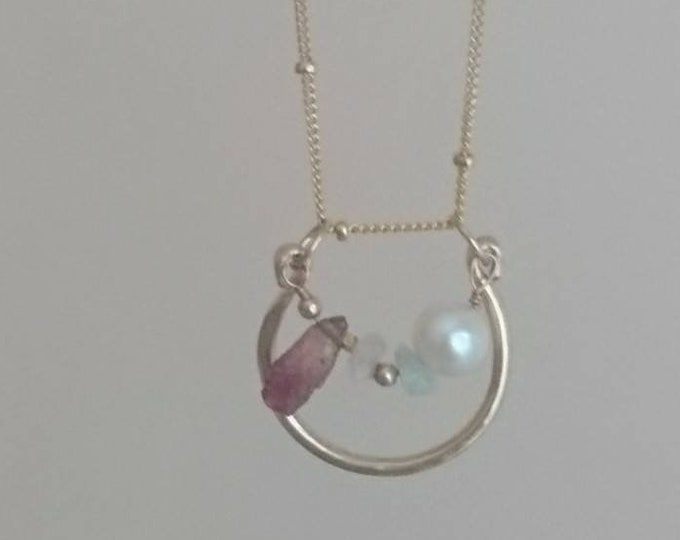 Multi function jewellery, ring and necklace in one, multi gem jewellery, horseshoe with gems necklace, chain and charm ring