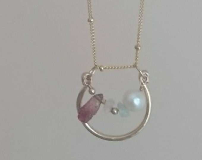 Multi function jewellery, ring and necklace in one, multi gem jewellery, horseshoe with gems necklace, chain and charm ring