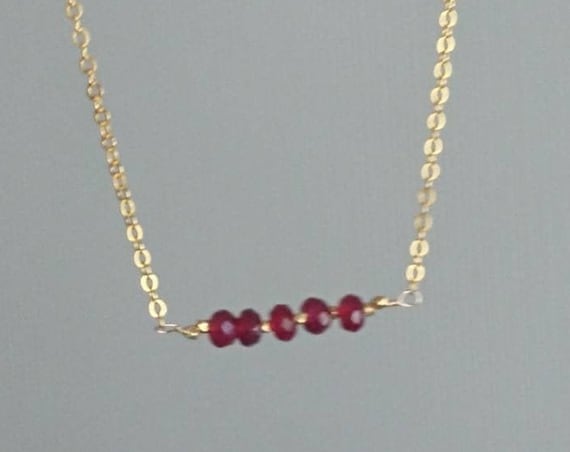 Dainty ruby necklace, July birthstone  jewellery, bar necklace, modern minimal jewelry, simple layering necklace, luxe jewelry