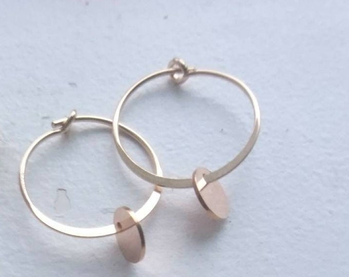 Small gold hoops, charm earrings, gold disc hoops, minimal hoops gold,