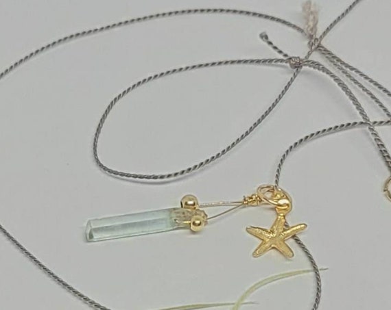 Aquamarine necklace with gold starfish charm, dainty jewelry, March birthstone gift, boho summer jewelry, delicate layering necklace, chic
