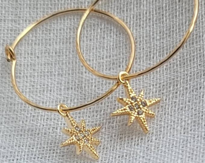 North Star hoop earrings, hoops with charms, celestial jewellery,date night,gift for her