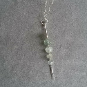 Sterling silver hammered linear pendant with faceted raw aquamarine, birthday gift for her March birthday, mothers day gift, something blue