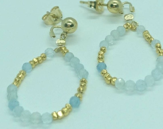 Aquamarine earrings with gold vermeil style nuggets