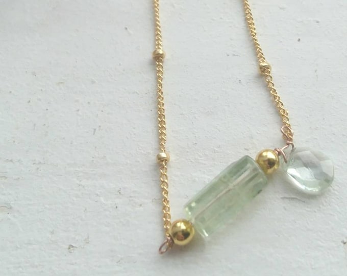 Aquamarine and heliodor on 14k gold fill satellite chain with gold vermeil beads