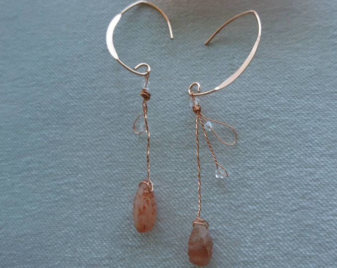 Sunstone  earrings,sunstone jewellery, drop earrings, elegant gift for her, fall jewelry, autumn fashion, autumn jewellery, dainty