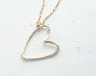 Heart pendant in 14k gold fill, hammered gold heart
