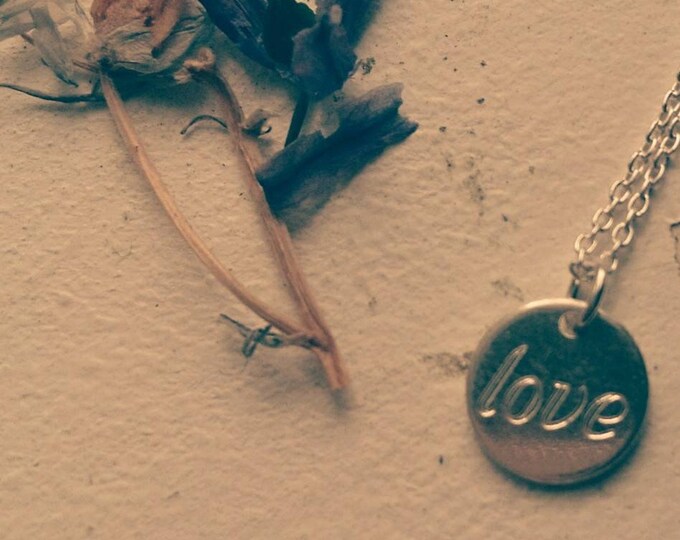Love silver necklace,  charm jewellery, gift for her