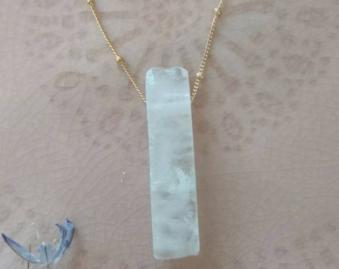Rock crystal necklace, long crystal pendant, crystal stone jewellery, Christmas boho gift for her