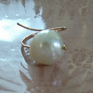 Baroque Pearl Ring: 14k Rose Gold Filled, Adjustable Statement Jewelry