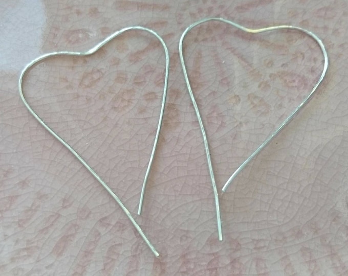 Valentine heart earrings hammered sterling silver, contemporary hearts,earrings threader, minimal jewelry, simple hearts, best friend gift