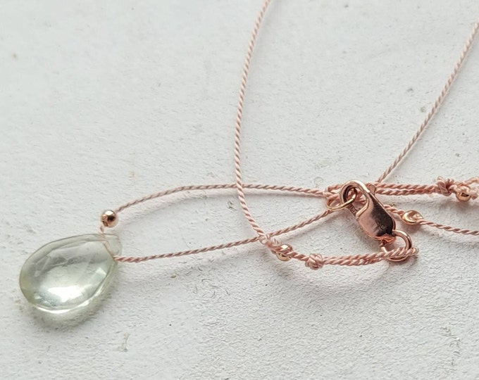 Silk cord floating gem necklace, green amethyst jewellery, summer days necklace, gift for her, girlfriend best friend niece bridesmaid