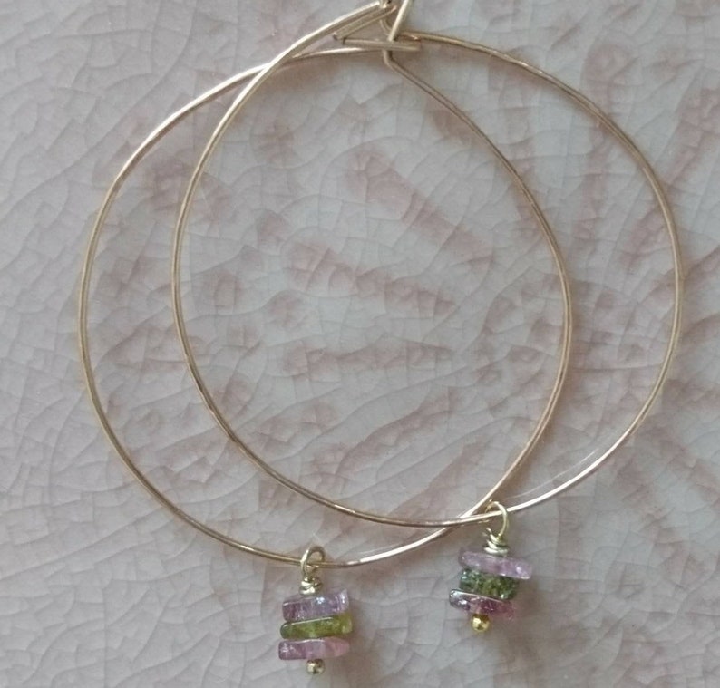 boho elegant chic summer jewellery tourmaline hoops modern feminine hoop earrings Watermelon tourmaline earrings pretty earrings