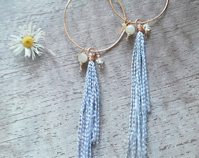 Tassel hoop earrings with four charms,interchangeable earrings,diamond,moonstone,star earrings, boho luxe, designer jewellery, summer