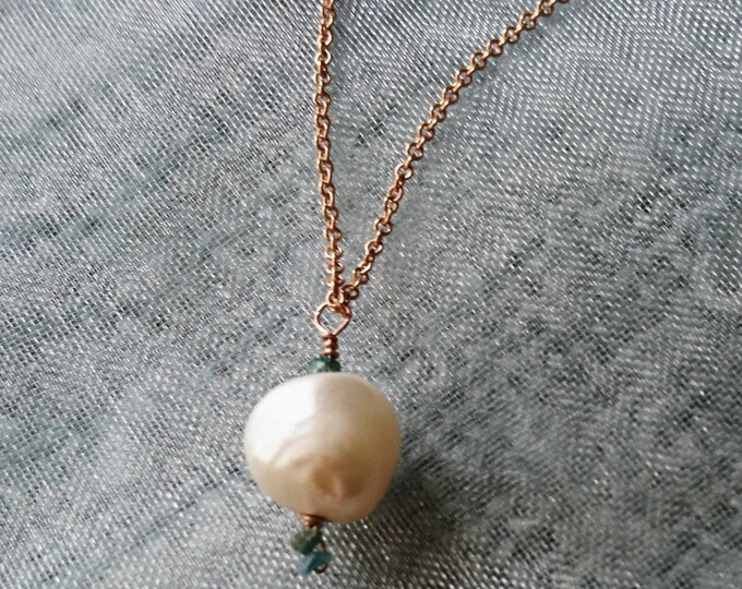 Diamonds and pearls, Single pearl necklace with blue diamond, jewellery for bride, something blue