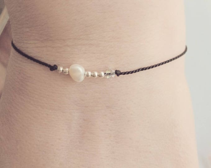 Silk cord bracelet, friendship bracelet, dainty jewellery, June birthstone, gift for her, dainty bracelet,