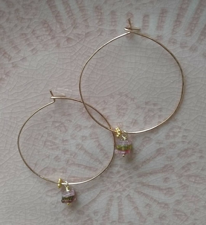boho elegant chic summer jewellery tourmaline hoops modern feminine hoop earrings Watermelon tourmaline earrings pretty earrings