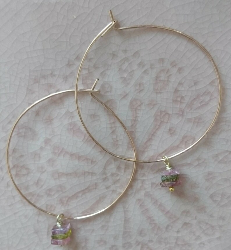 boho elegant chic summer jewellery tourmaline hoops modern feminine hoop earrings Watermelon tourmaline earrings pretty earrings