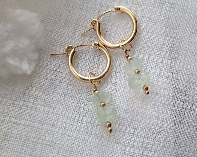 Aquamarine earrings,huggie hoop earrings, gift for March birthday