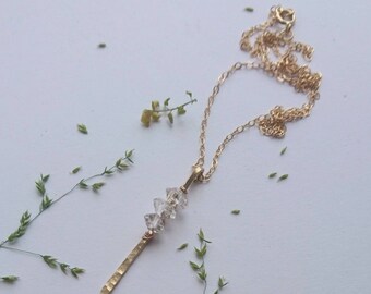 Herkimer diamond stick pendant, hammered jewelry, artisan luxe