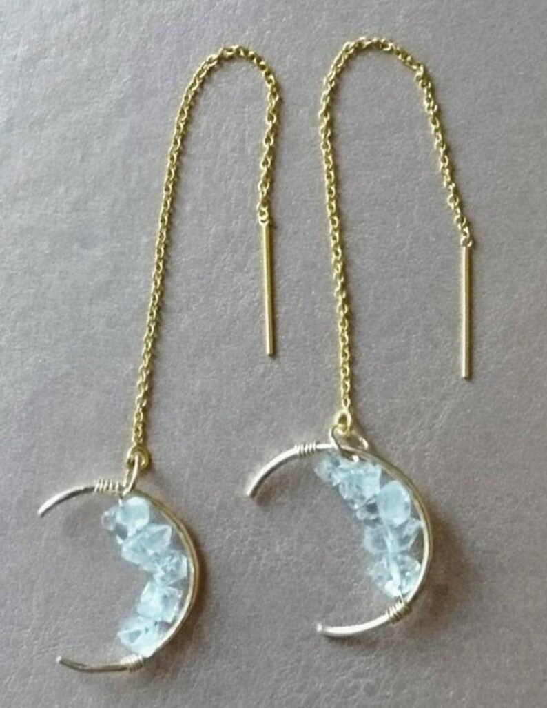 New Moon Earrings Celestial Drop Earrings Threader Earrings Etsy UK