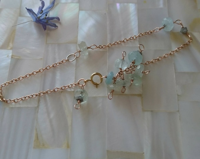 Aquamarine and raw diamond rose gold fill dainty bracelet, bracelets, bride jewellery, something blue, anniversary gift, stunning unique