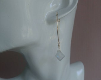 Moonstone hoops, Moonstone drop earrings, hoops with moonstone charms