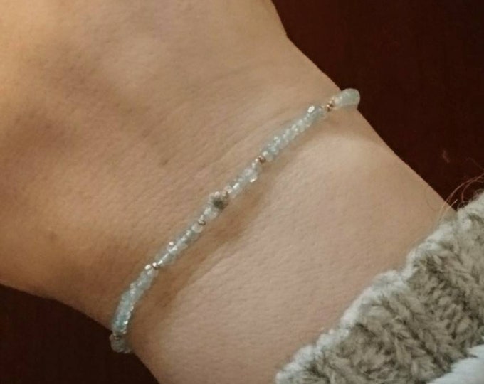 Bracelet  for stacking, Aquamarine and raw diamond bracelet, March birthstone, friendship bracelet, sliding clasp bracelet,boho luxe